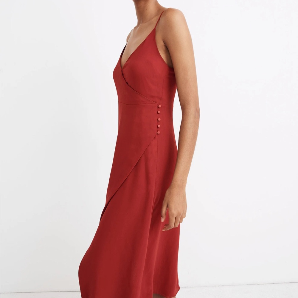 NWT Madewell Red Slip Midi Dress with Slit - Picture 2 of 7